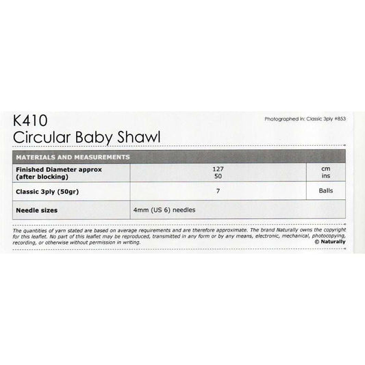 Naturally - K410 - Circular Baby Shawl Pattern