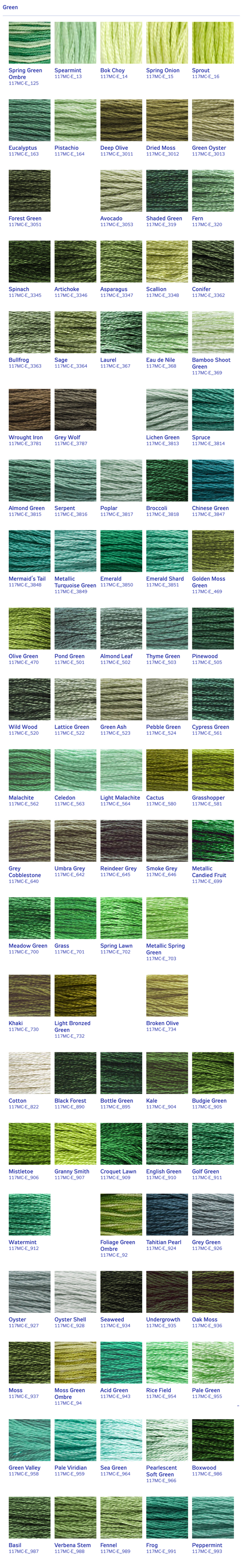 DMC Stranded Cotton Thread - Greens