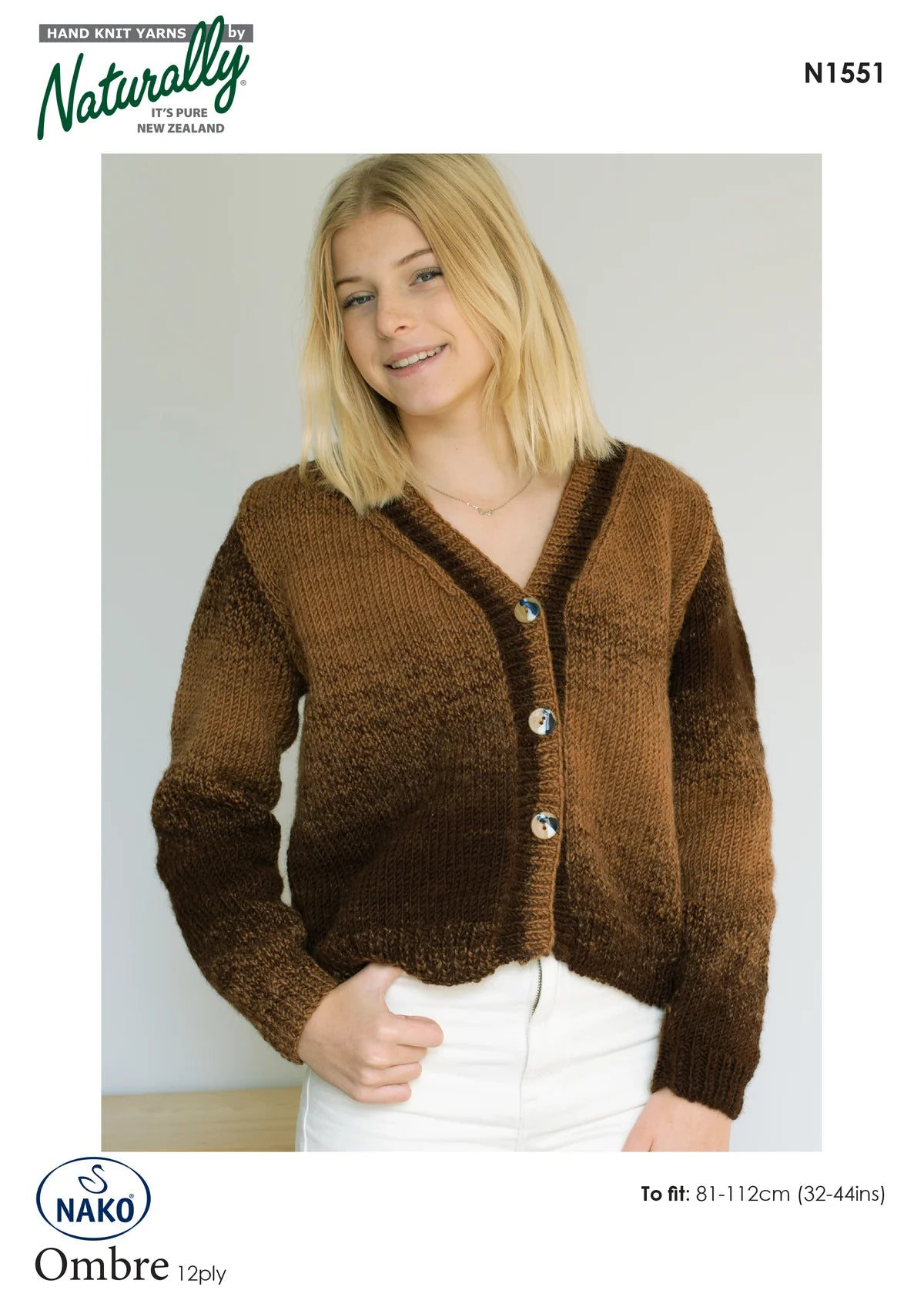 Naturally - N1551 - Ombre 12 ply Cardi Pattern