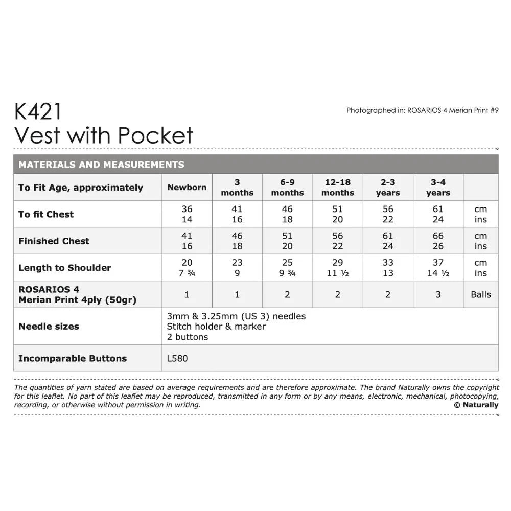 Naturally - K421 - Vest with Pocket Pattern