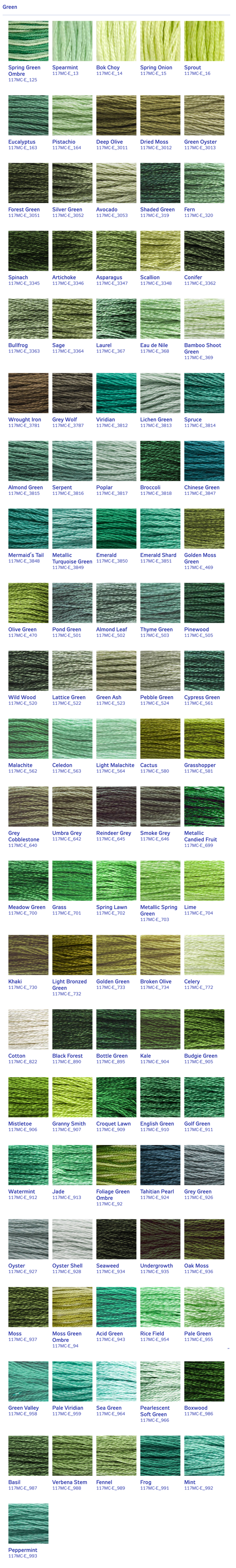 DMC Stranded Cotton Thread - Greens