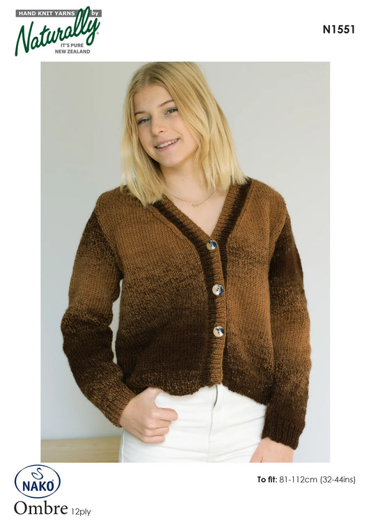 Naturally - N1551 - Ombre 12 ply Cardi Pattern