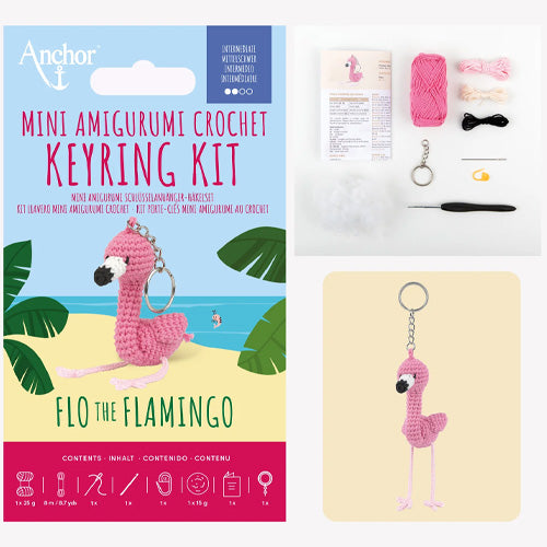 Flo the Flamingo - Anchor Mini Amigurumi Keyring Kit
