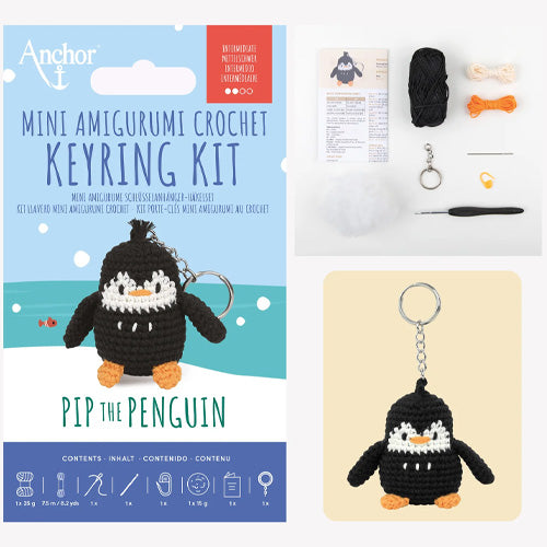 Pip the Penguin - Anchor Mini Amigurumi Keyring Kit