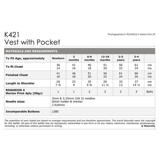 Naturally - K421 - Vest with Pocket Pattern